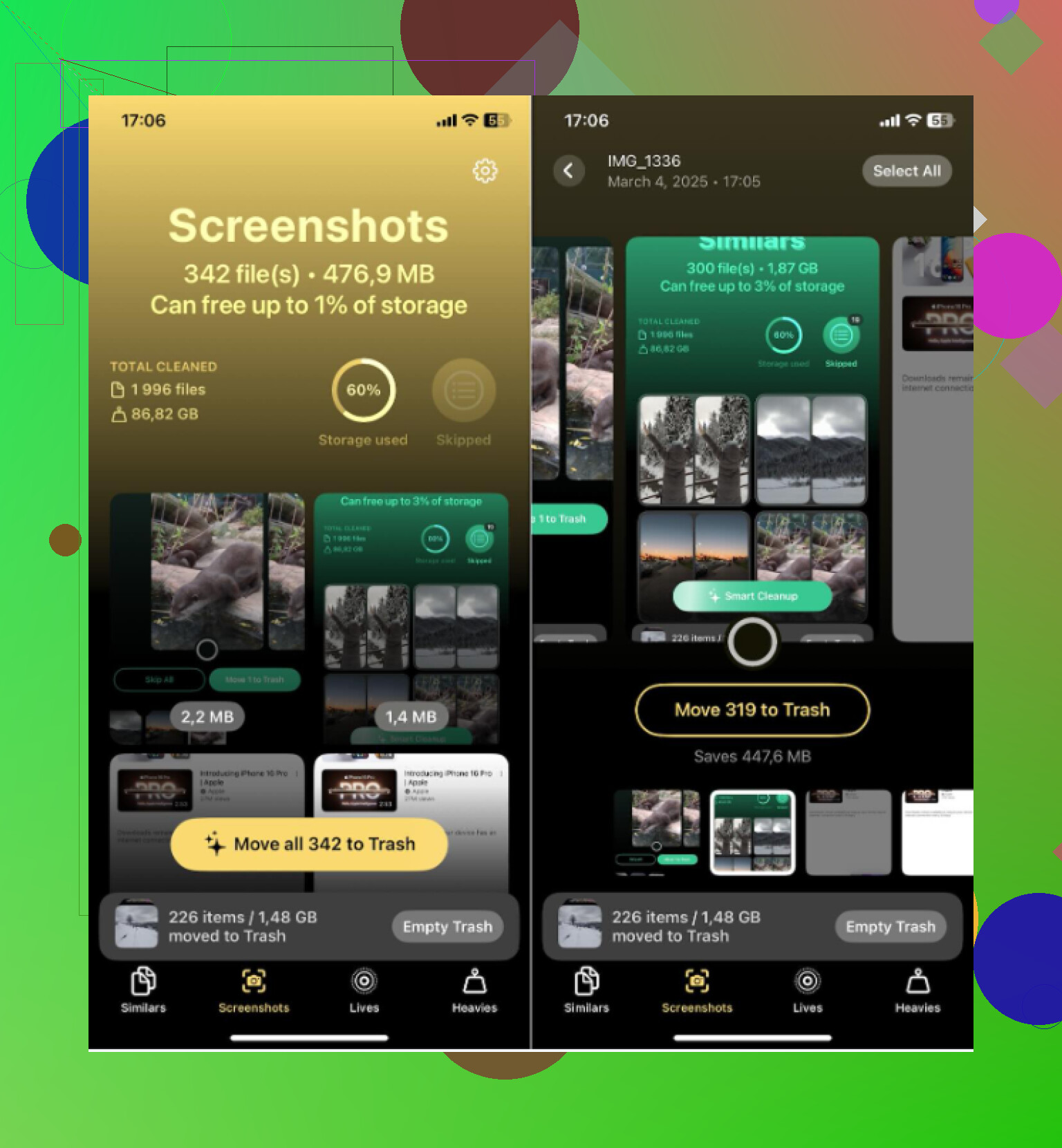 Algum app para apagar capturas de tela no iPhone que também encontre fotos semelhantes?